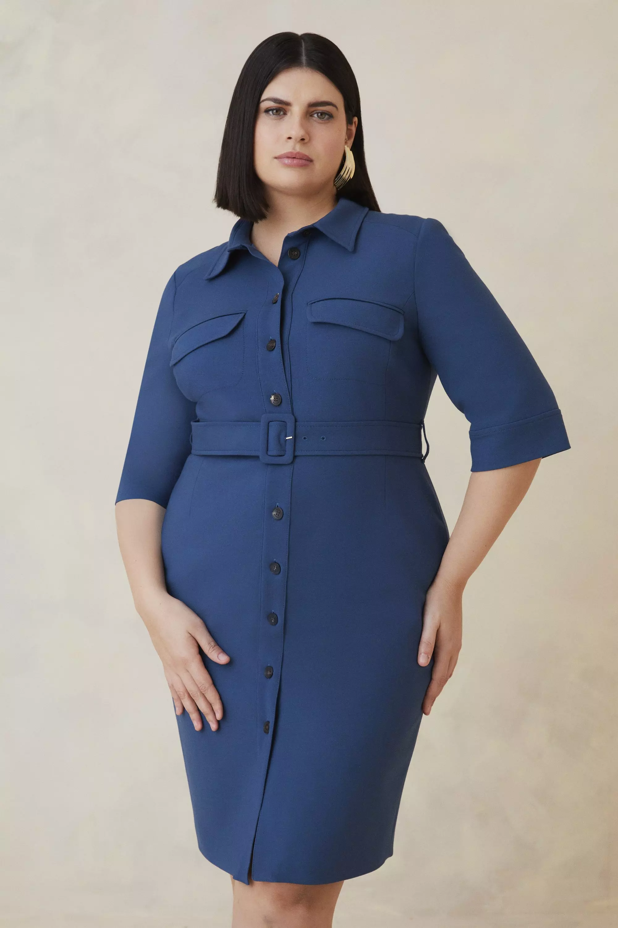 Plus Size The Founder Compact Stretch Belted Midi Dress Karen Millen