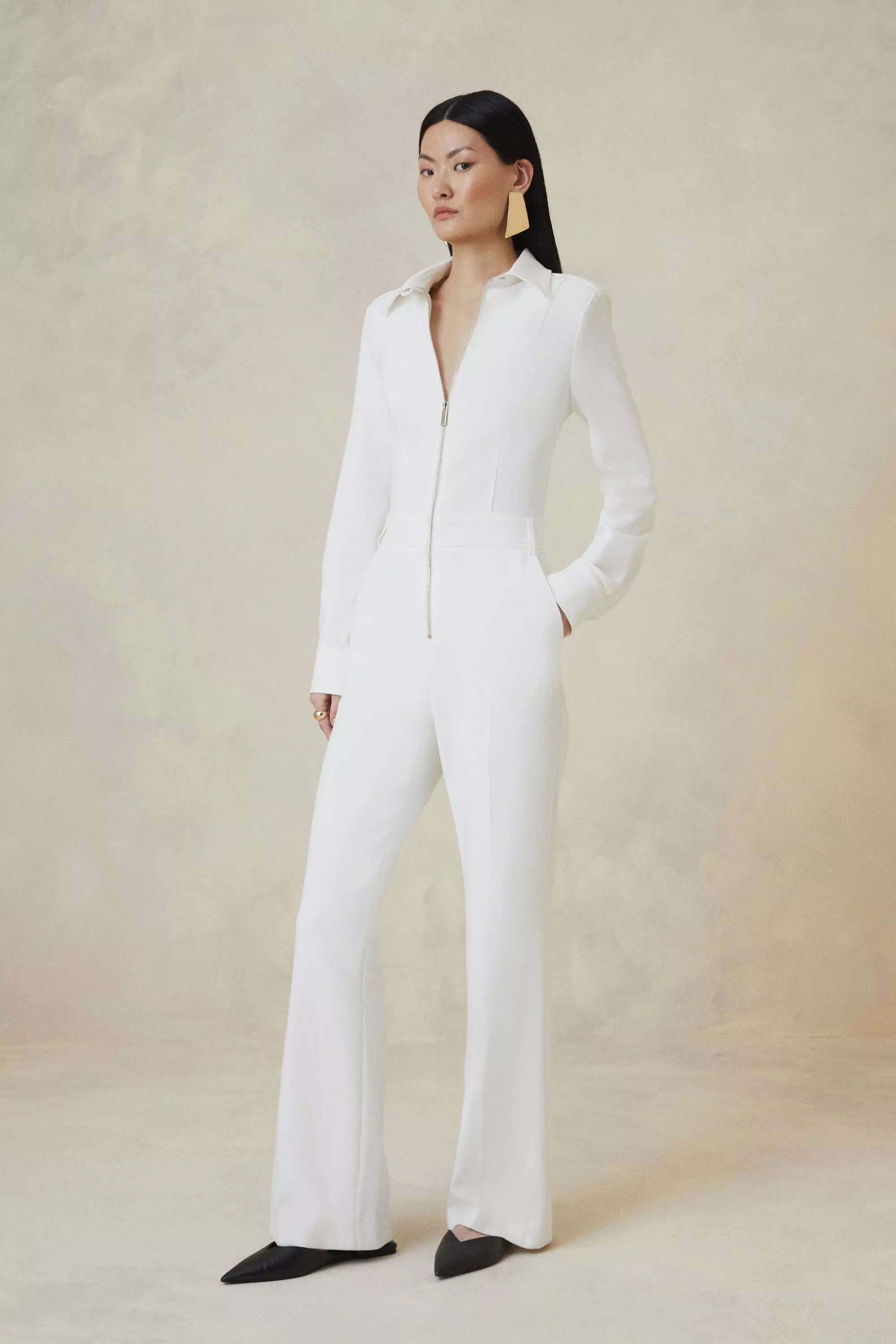 The Founder Compact Stretch Collared Tailored Jumpsuit Karen Millen