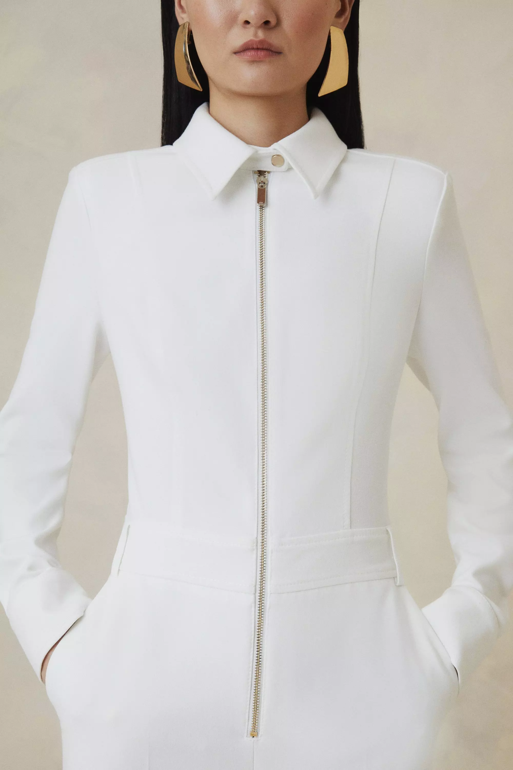 Compact Stretch Collared Tailored Jumpsuit | Karen Millen