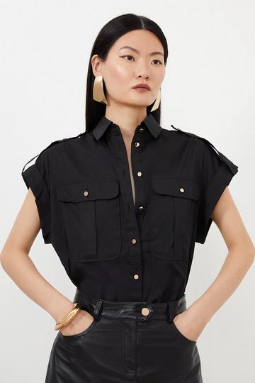 Pocket Detailed Poplin Shirt black