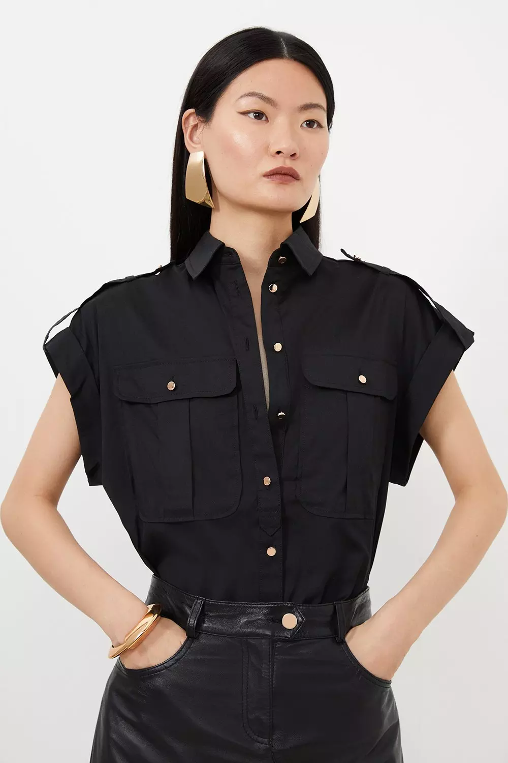 Black Pocket Detailed Poplin Shirt alternative image