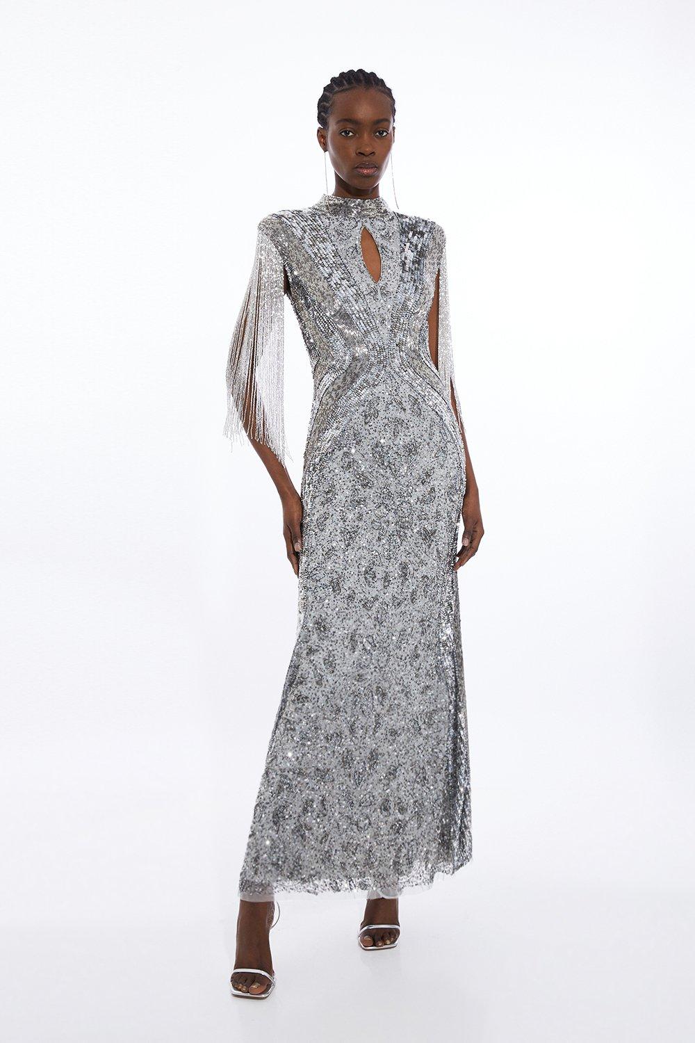 Embellished Beaded Cap Sleeve Woven Maxi Dress | Karen Millen