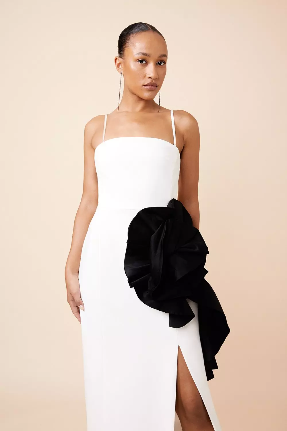 Compact Stretch Taffeta Rosette Midi Dress | Karen Millen