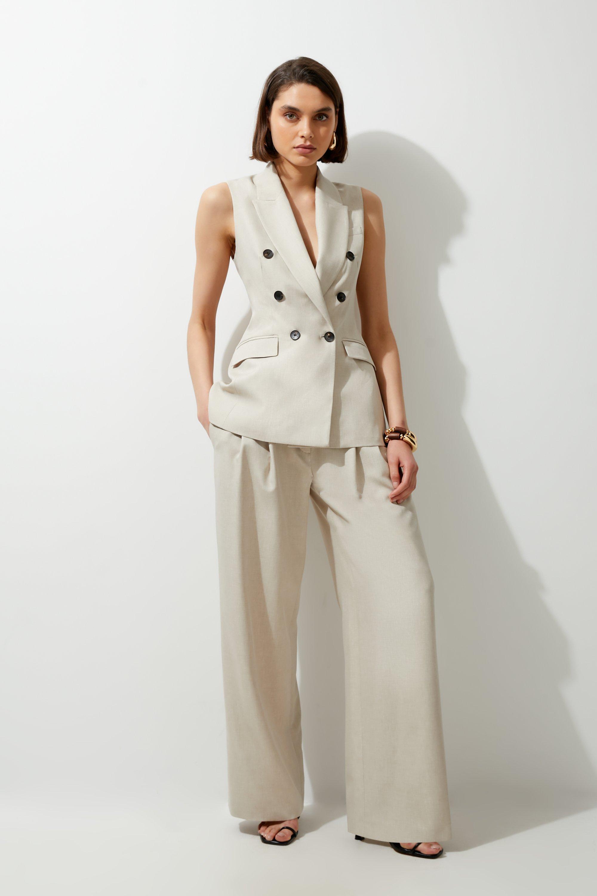 Natural Melange Straight Leg Tailored Trousers