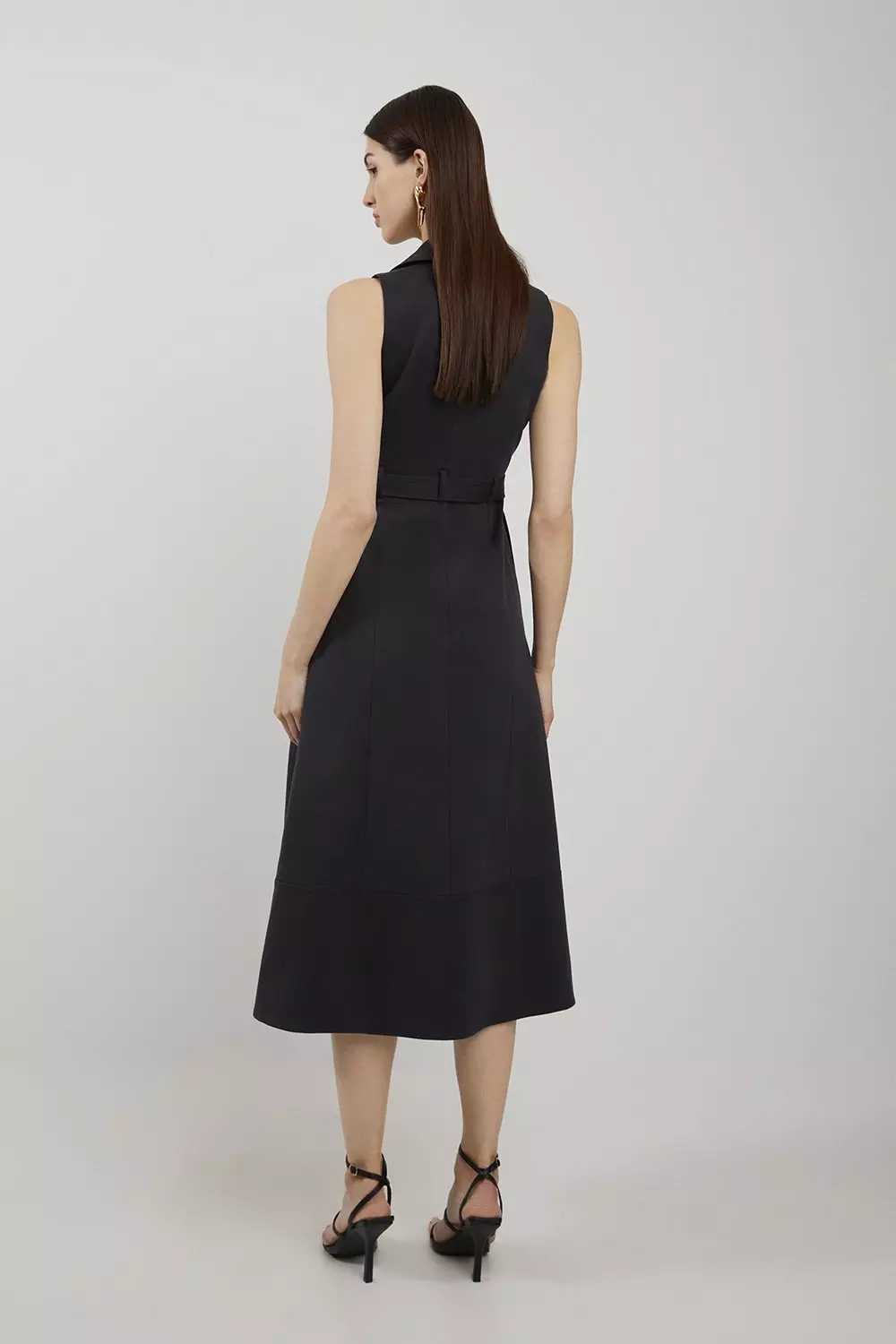 Black Petite Halter Neck Belted Full Skirted Shirt Dress alternative image