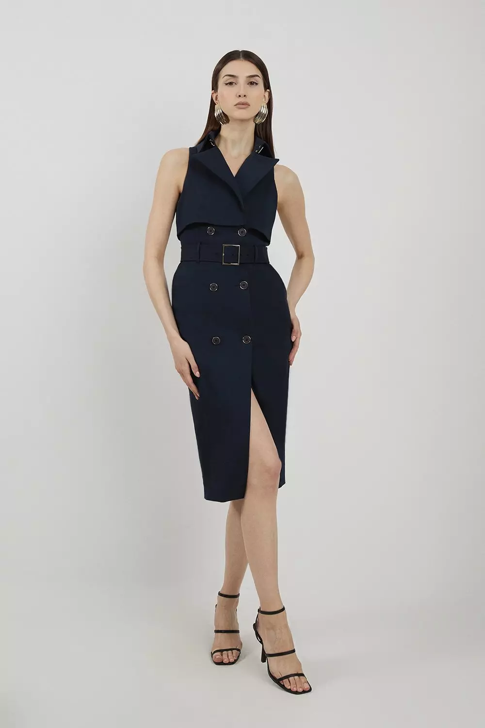 Petite Double Breasted Storm Flap Detail Midi Shirt Dress Karen Millen