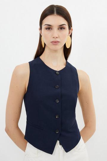 Premium Linen Viscose Tailored Button Through Waistcoat navy