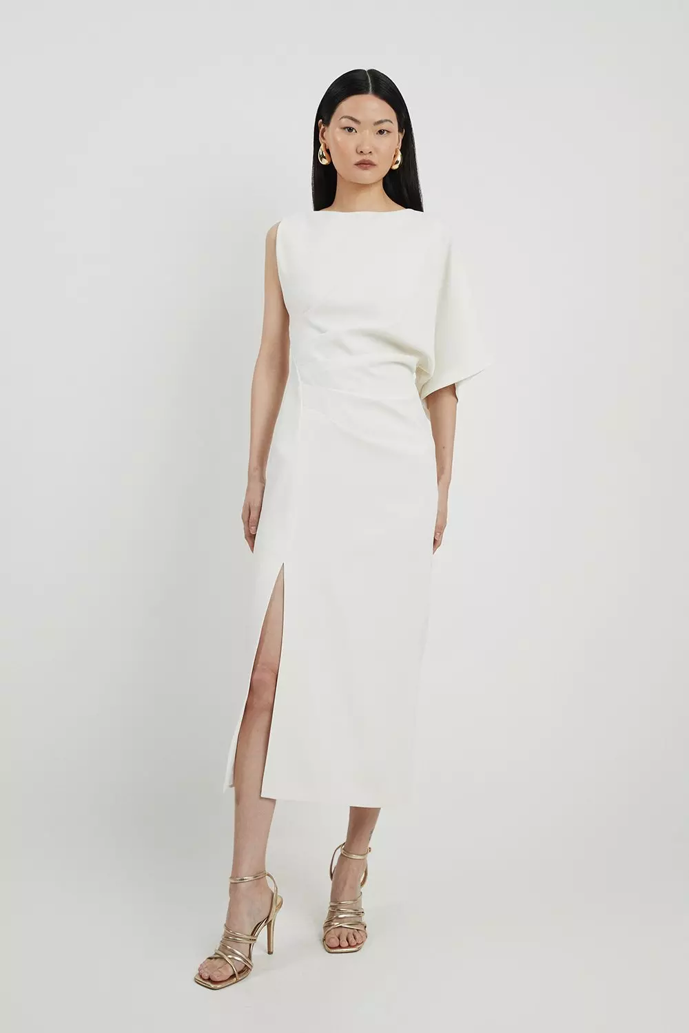 Fluid Tailored Asymmetric Sleeve Midi Dress Karen Millen