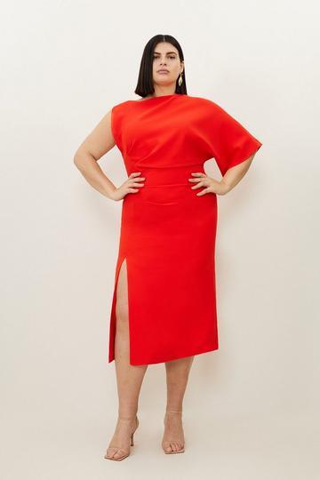 Plus Size Fluid Tailored Asymmetric Sleeve Maxi Dress red