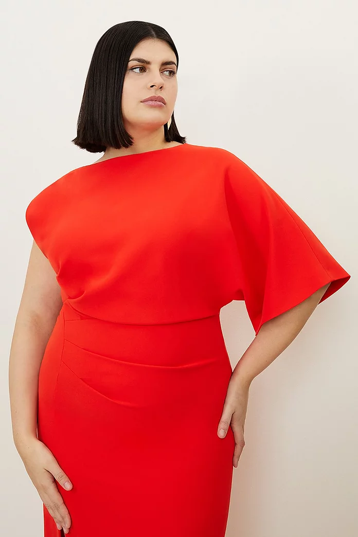 Plus Size Fluid Tailored Asymmetric Sleeve Midi Dress Plus Size Fluid Tailored Asymmetric Sleeve Midi Dress