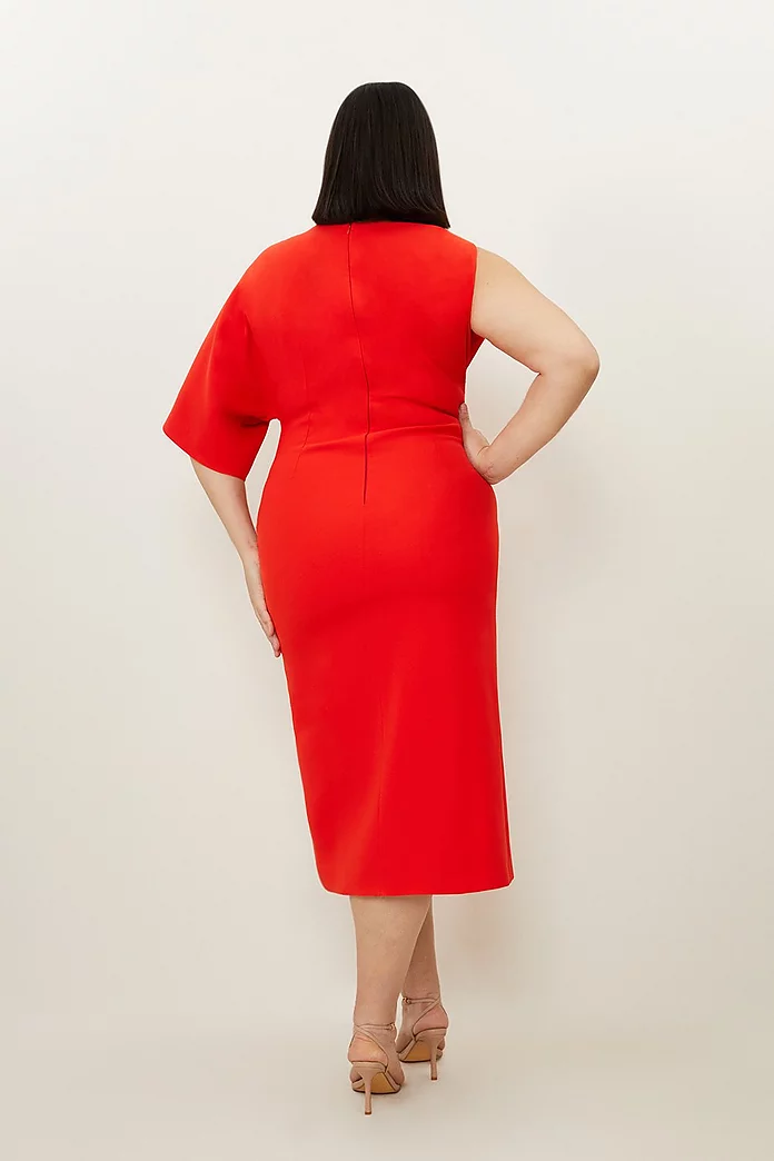 Plus Size Fluid Tailored Asymmetric Sleeve Midi Dress Plus Size Fluid Tailored Asymmetric Sleeve Midi Dress