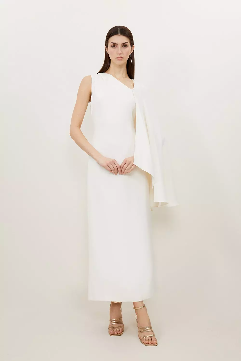 Fluid Tailored Asymmetric One Shoulder Drape Maxi Dress Karen Millen