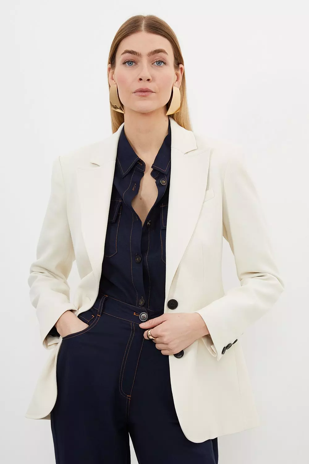 Cream Relaxed Tailored Single Breasted Blazer alternative image