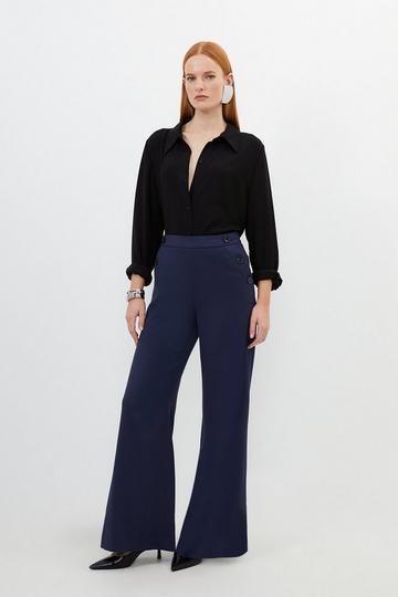 Relaxed Tailored Button Pocket Detail Straight Leg Trousers navy