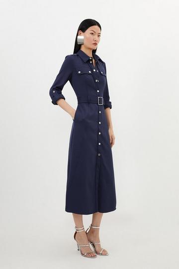 Tailored Belted Midi Shirt Dress navy