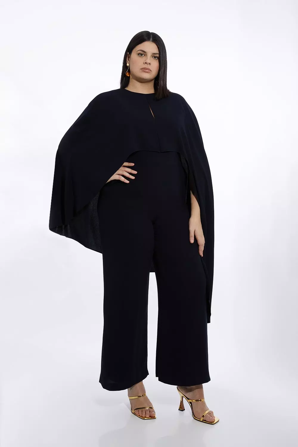 Plus Size Fluid Tailored Asymmetric Draped Cape Jumpsuit Karen Millen