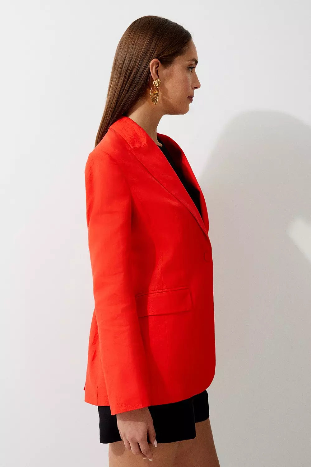 Premium Linen Tailored Single Breasted Longline Blazer Karen Millen