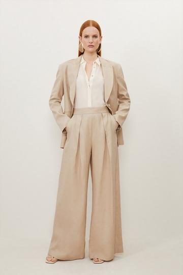 Premium Linen Tailored Pleated Wide Leg Trousers neutral