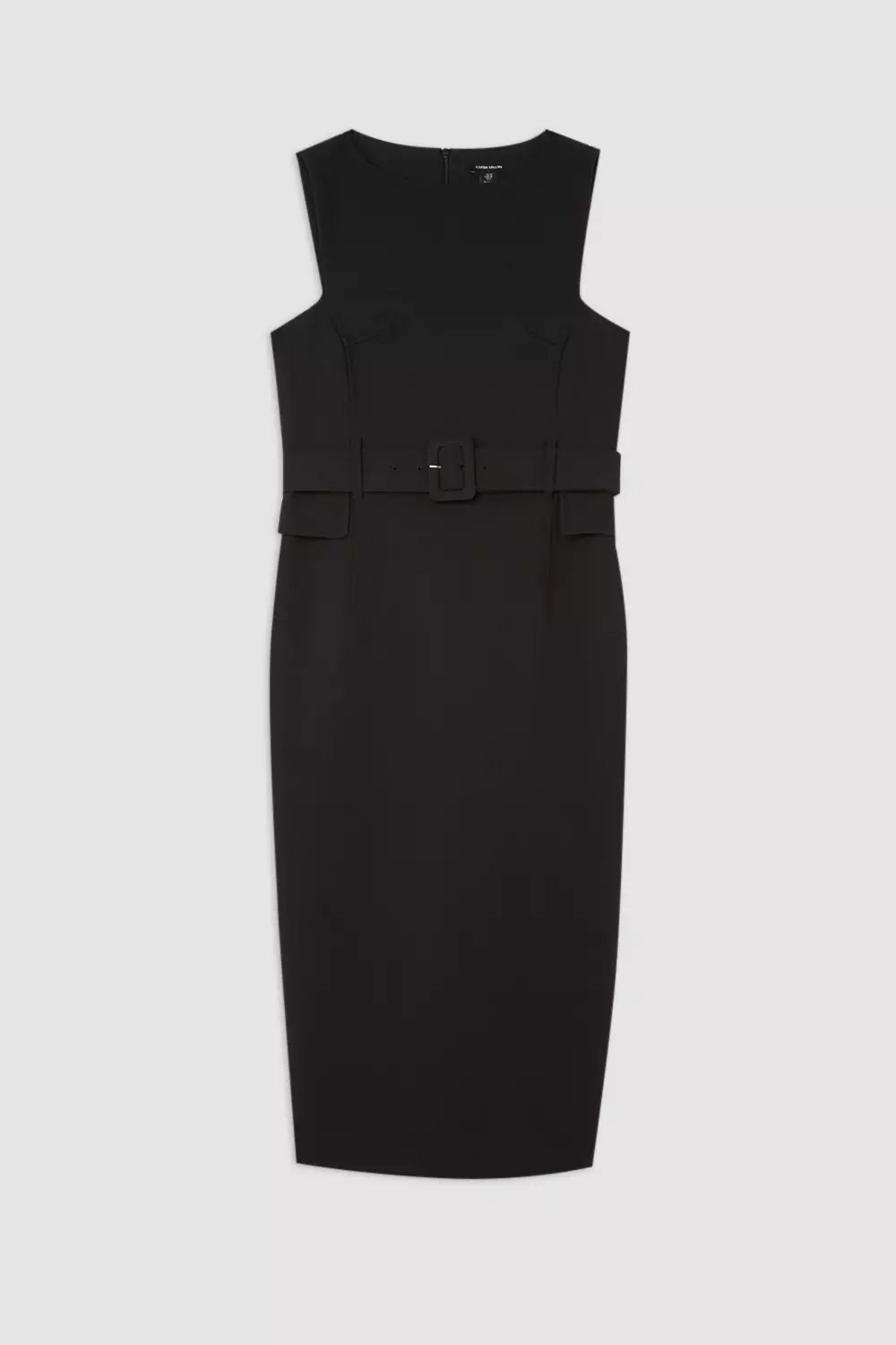 Compact Stretch Belted Tailored Midi Pencil Dress | Karen Millen