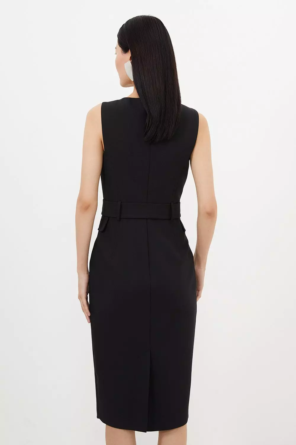 Compact Stretch Belted Tailored Midi Pencil Dress Karen Millen