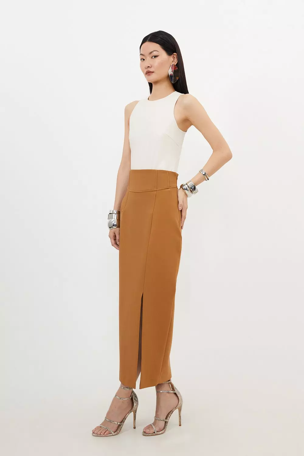 ◆KAREN MILLEN◆スパンコール テーラード ミニ ショーツ Petite Compact Stretch Side Split Tailored Midi Pencil Skirt