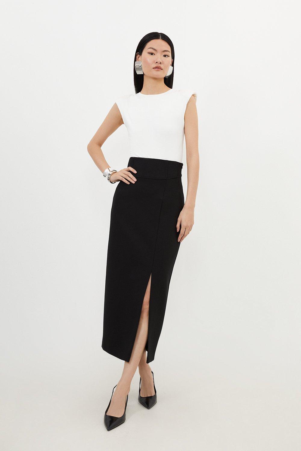 Compact Stretch Side Split Tailored Midi Pencil Skirt Karen Millen