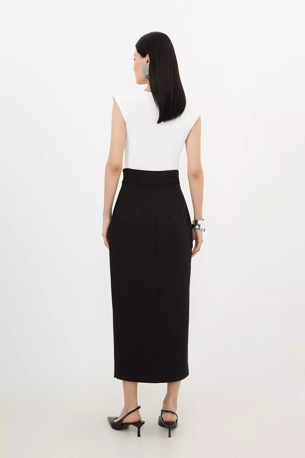 Karen Millen Womens Compact Stretch Side Split Tailored Midi Pencil Skirt Camel Size 4