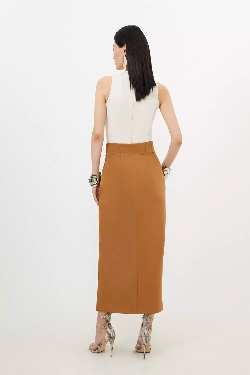 Compact Stretch Side Split Tailored Midi Pencil Skirt Karen Millen