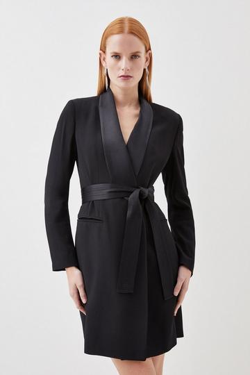 Tall Tailored Tuxedo Wrap Mini Dress black