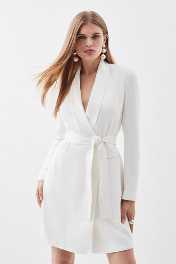 Petite Tailored Tuxedo Wrap Mini Dress ivory