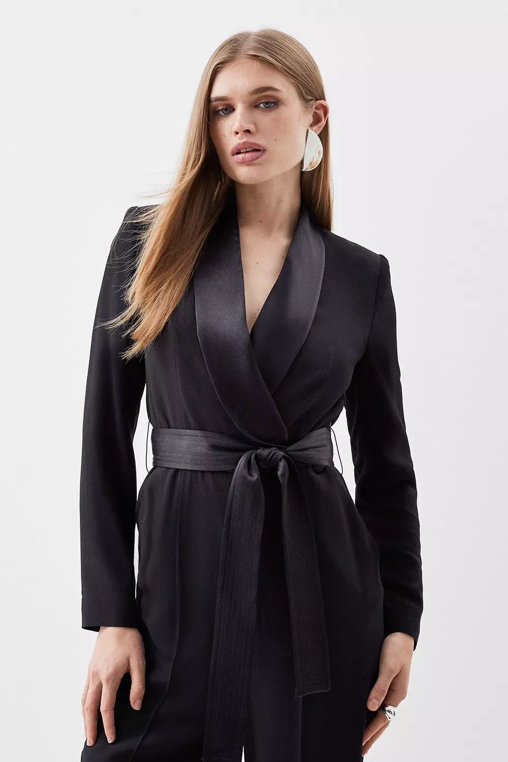 Petite Tailored Tuxedo Wrap Jumpsuit | Karen Millen