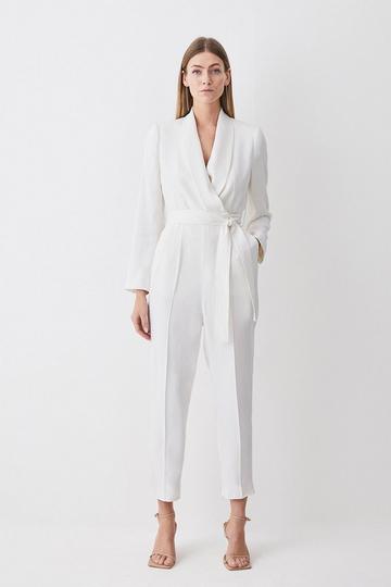 Petite Tailored Tuxedo Wrap Jumpsuit ivory