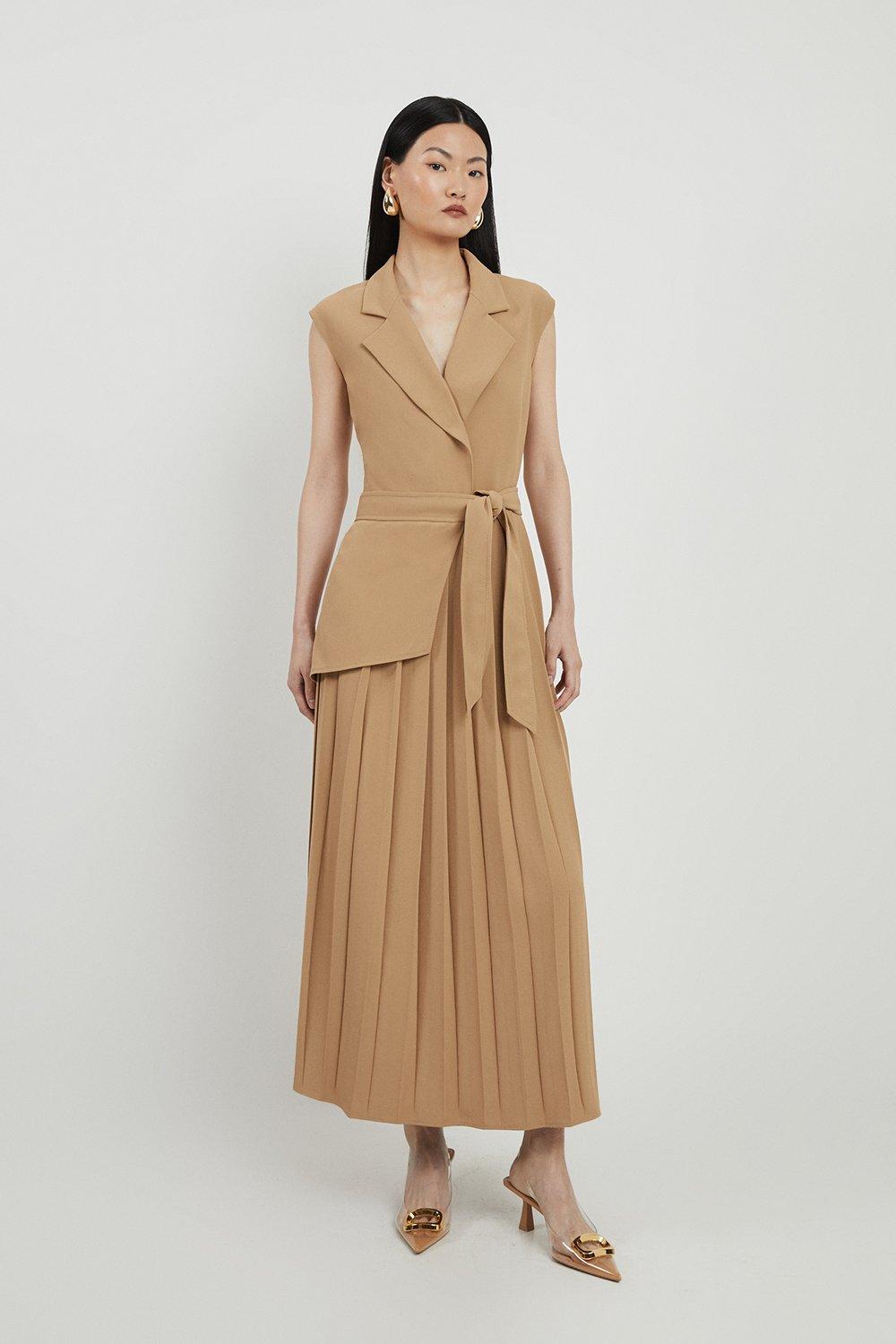 Tall Military Pleat Sleeveless Midi Dress - Discount £57