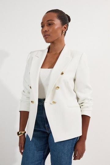 Plus Size Tailored Button Military Blazer ivory