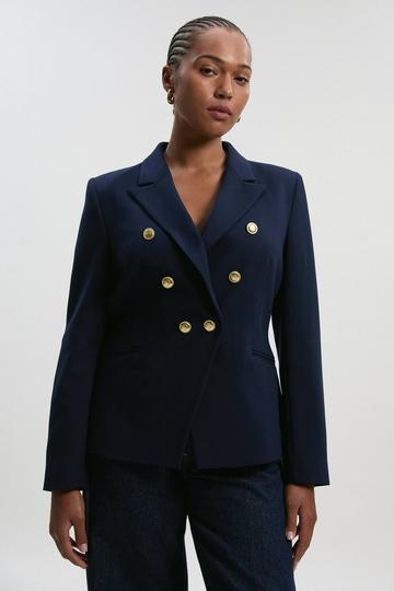 Plus Size Tailored Button Military Blazer navy