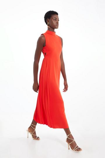 Petite Soft Tailored Pleated Panel Midaxi Dress tomato red