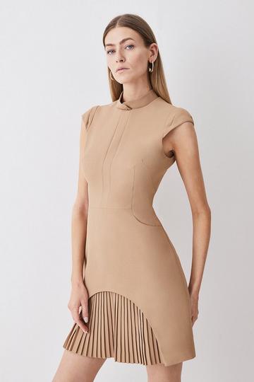 Petite Military Tailored Mini Dress camel