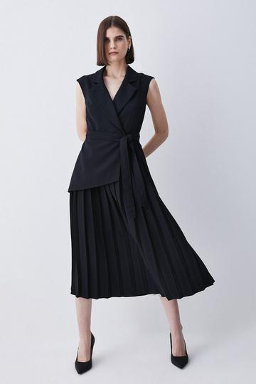 Petite Tailored Military Pleat Short Sleeve Mini Dress black