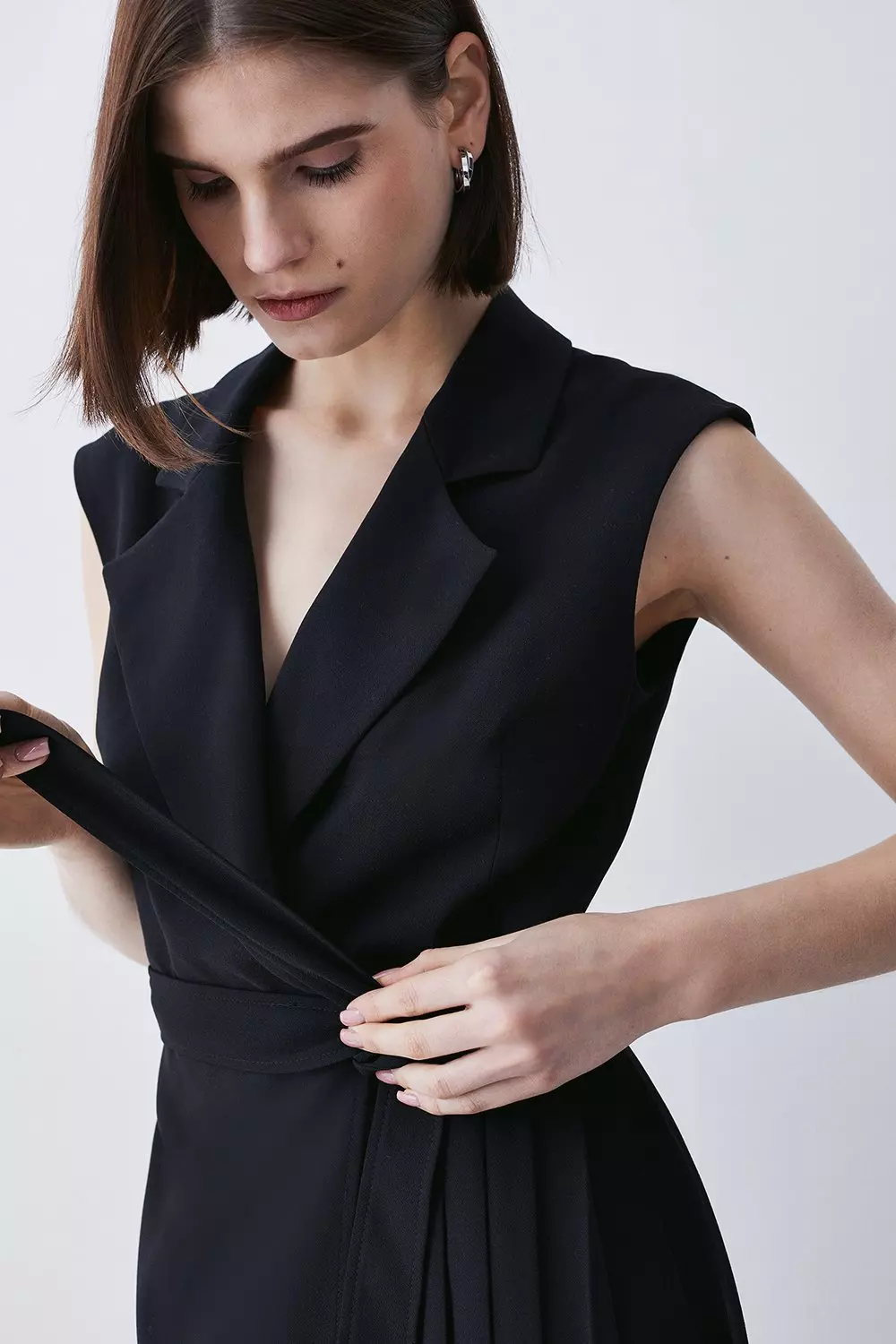 Petite Military Pleat Sleeveless Midi Dress | Karen Millen