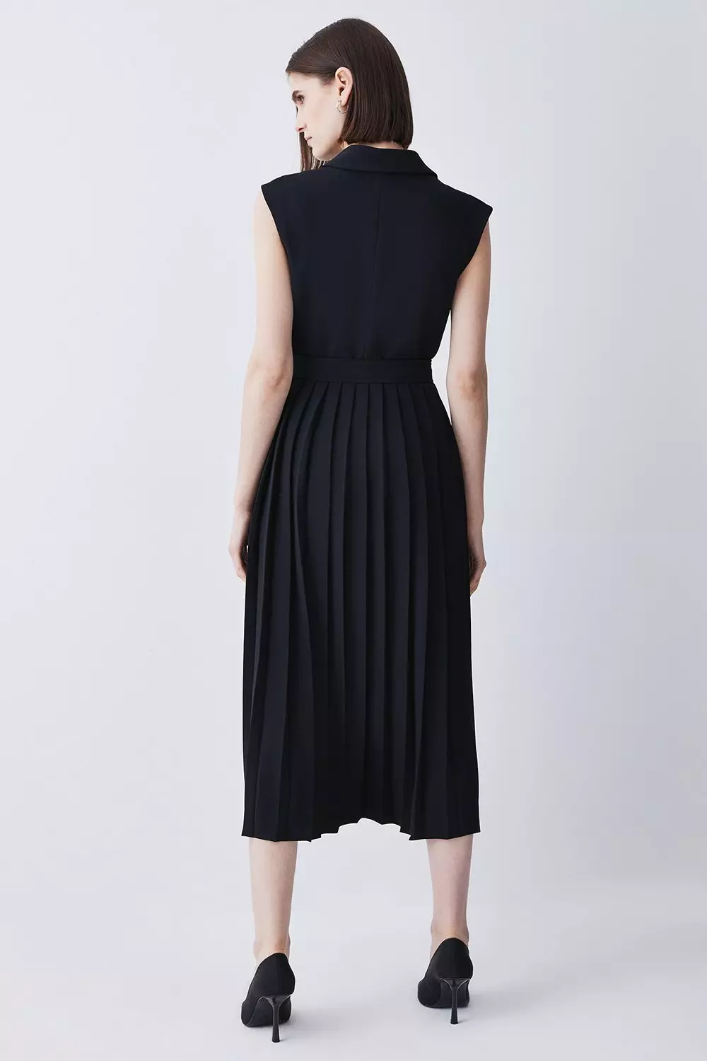 関送込【KAREN MILLEN】ミリタリープリーツノッチミニドレス ク ☆KAREN MILLEN☆ ミリタリー プリーツ ノッチネック ミニドレス