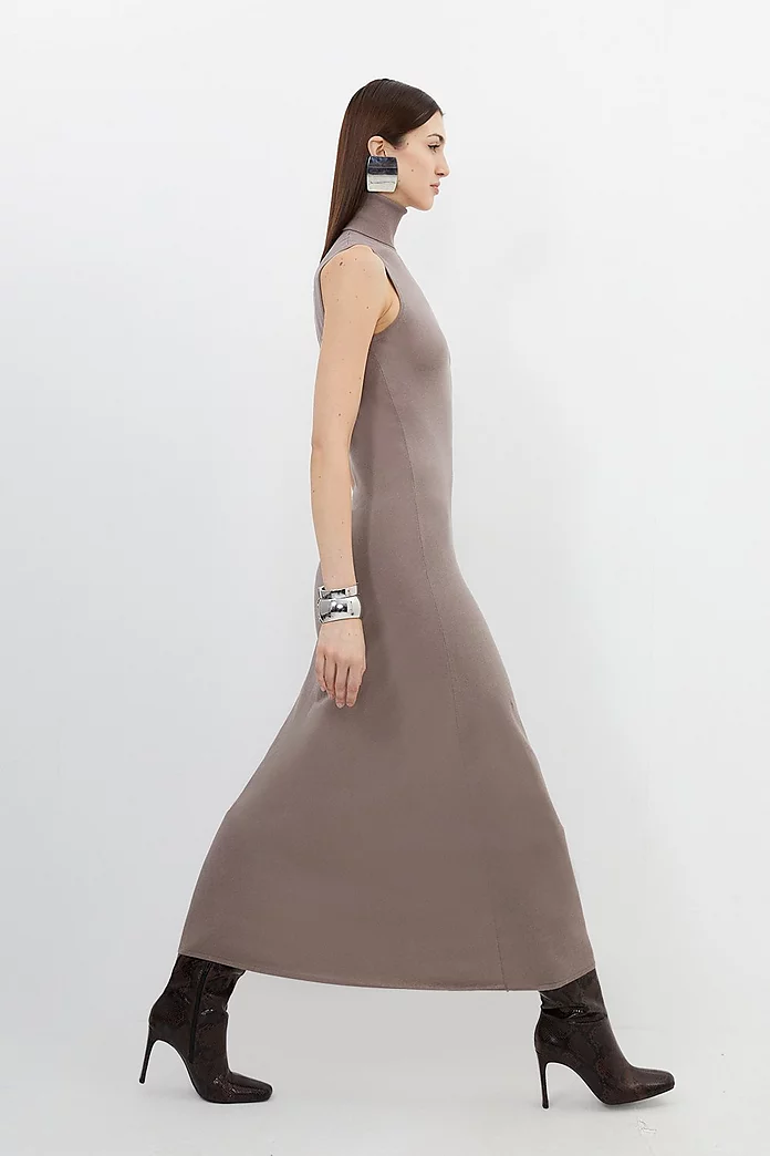 Tall Cotton Blend Knitted Turtleneck Maxi Dress | Karen Millen Tall Cotton Blend Knitted Turtleneck Maxi Dress | Karen Millen
