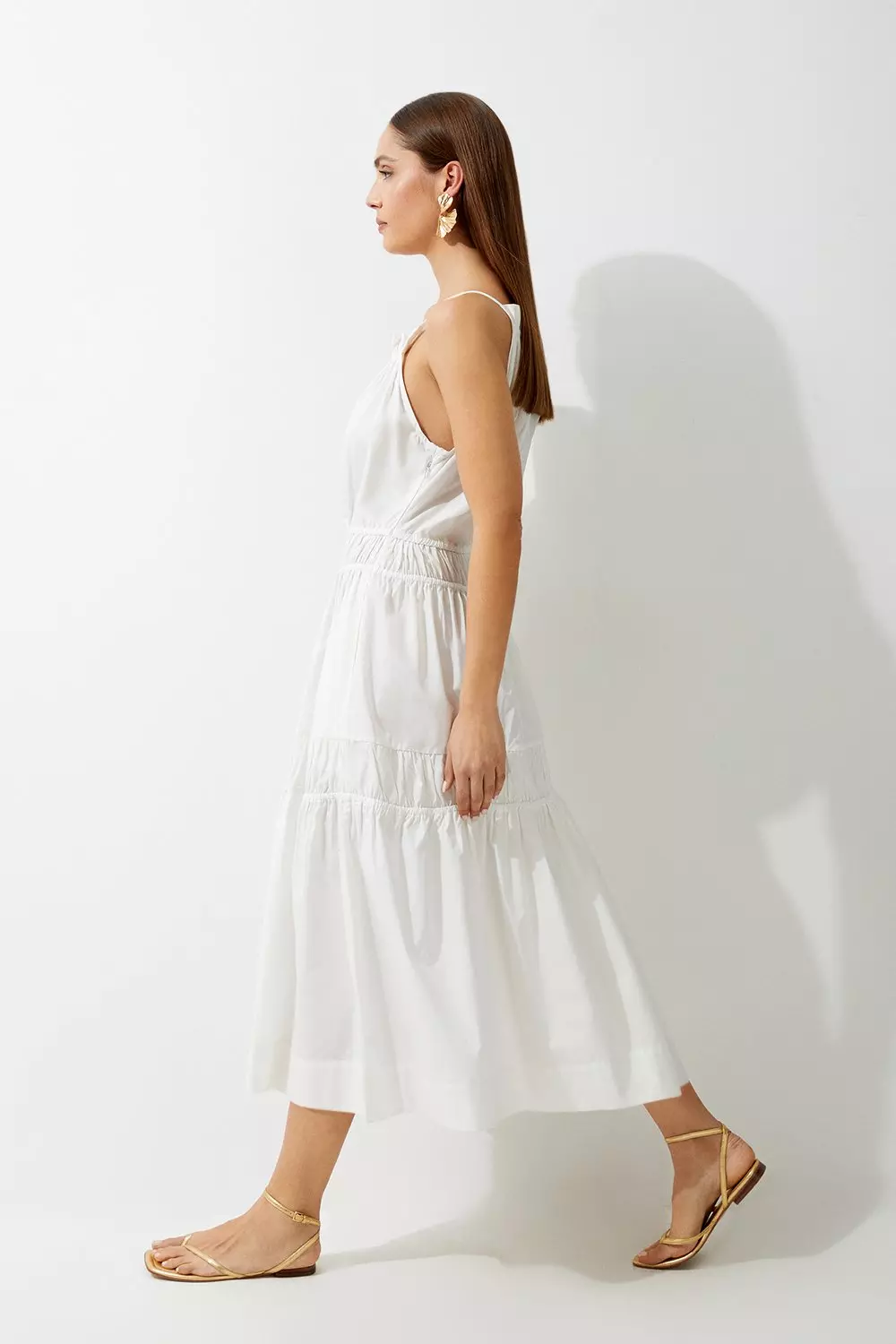 Petite Cotton Woven Shirred Tiered Maxi Dress | Karen Millen