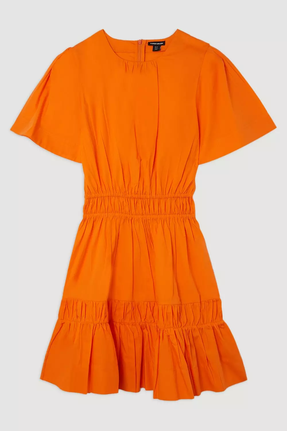 Cotton Woven Shirred Short Sleeve Mini Dress | Karen Millen