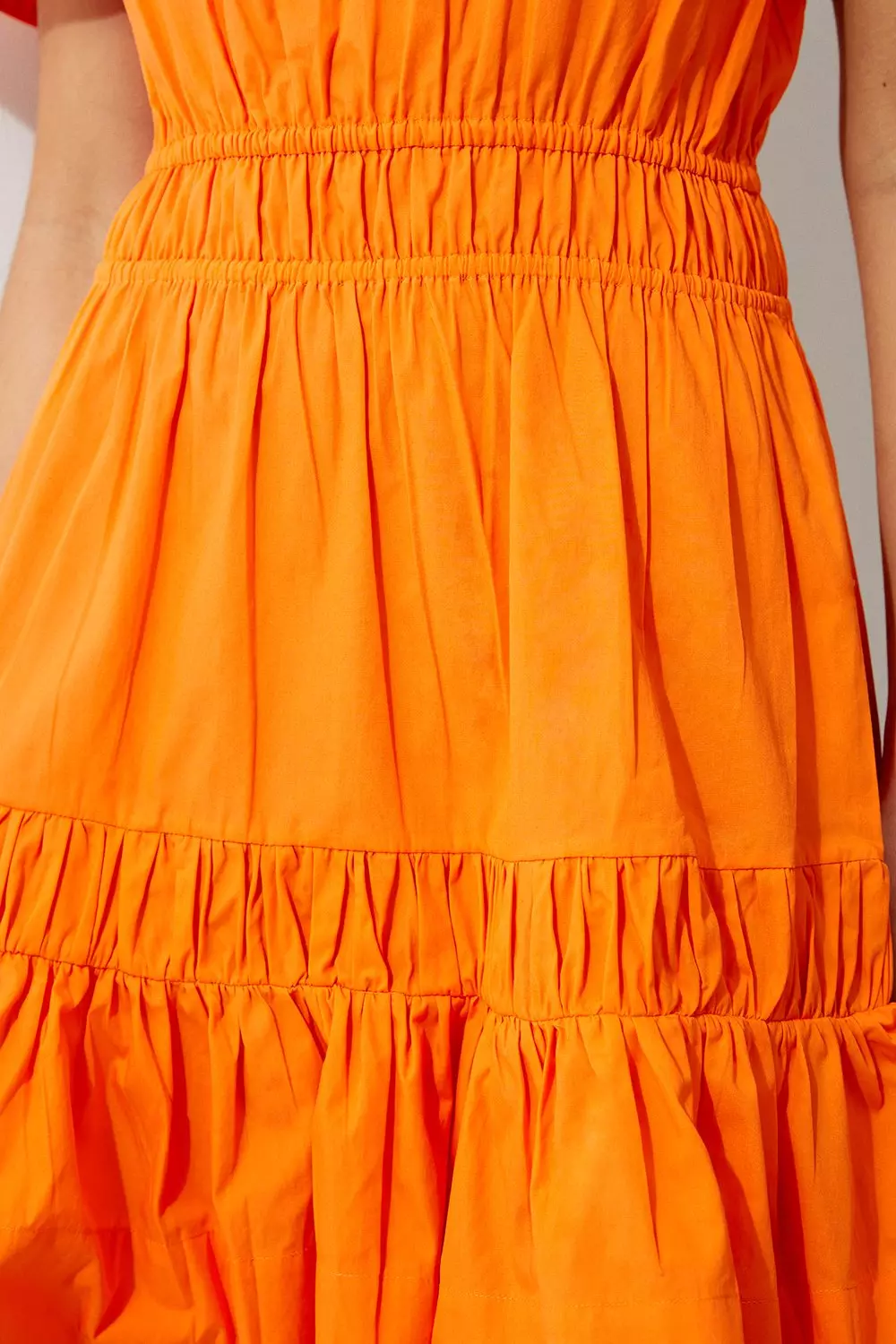 Cotton Woven Shirred Short Sleeve Mini Dress | Karen Millen