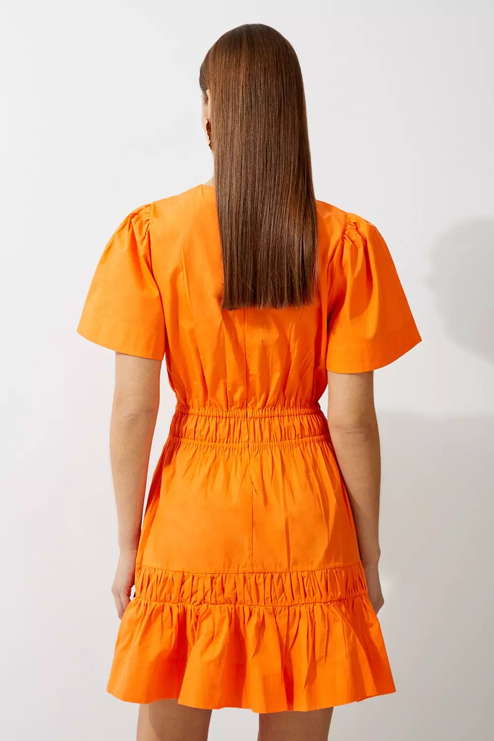 Cotton Woven Shirred Short Sleeve Mini Dress | Karen Millen