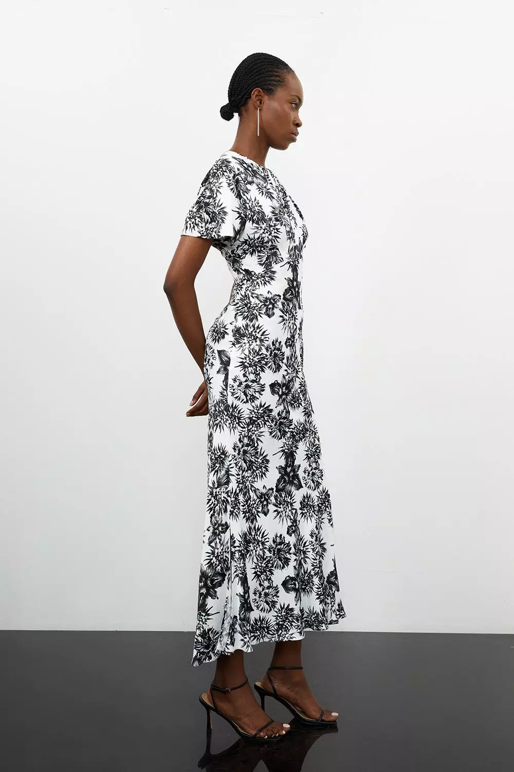 日本未入荷★Karen Millen 七分袖マキシワンピース Petite Ombre Floral Soft Pleated One Shoulder Maxi Dress