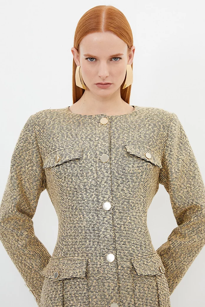 Tailored Boucle Pocket Detail Long Sleeve Midi Dress | Karen Tailored Boucle Pocket Detail Long Sleeve Midi Dress | Karen