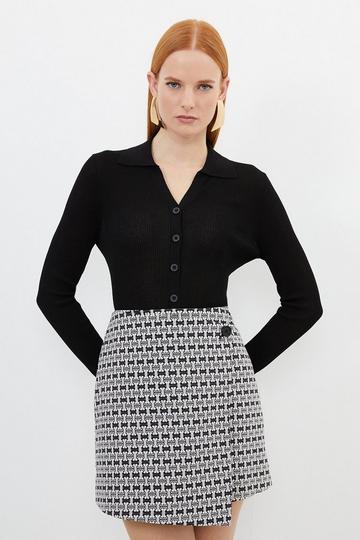 Geo Jacquard Button Detail Mini Skirt mono