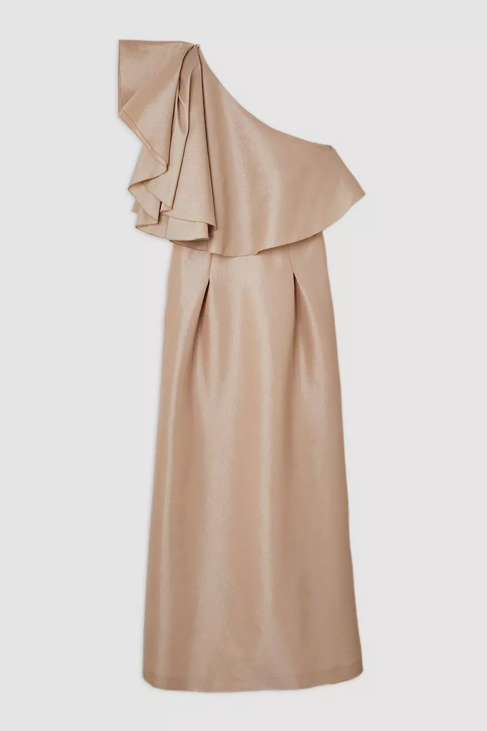 Champagne Metallic Taffeta One Shoulder Ruffle Midi Dress  alternative image