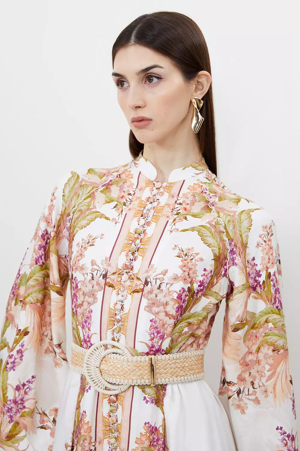 ★Karen Millen★フローラルボーダーシャツウーブンミディドレス ☆Karen Millen☆フローラルボーダーシャツウーブンミディドレス